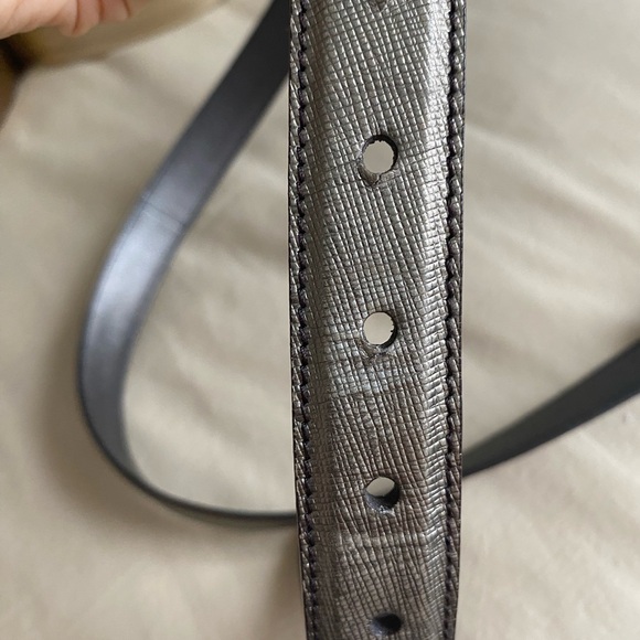 Prada Saffiano Engraved Logo Metallic Dark Silver Belt - Picture 11 of 13